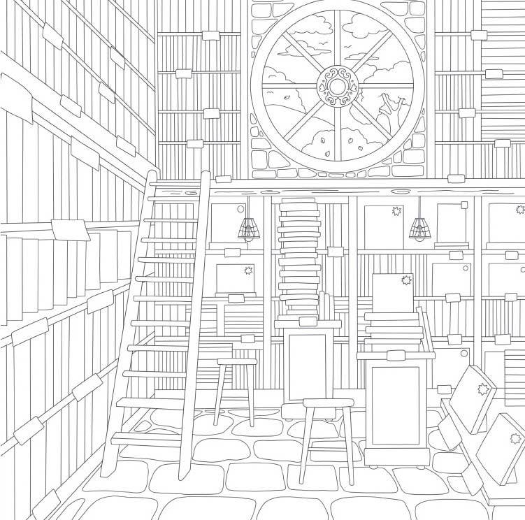 Cozy Bookshops: Colouring Book