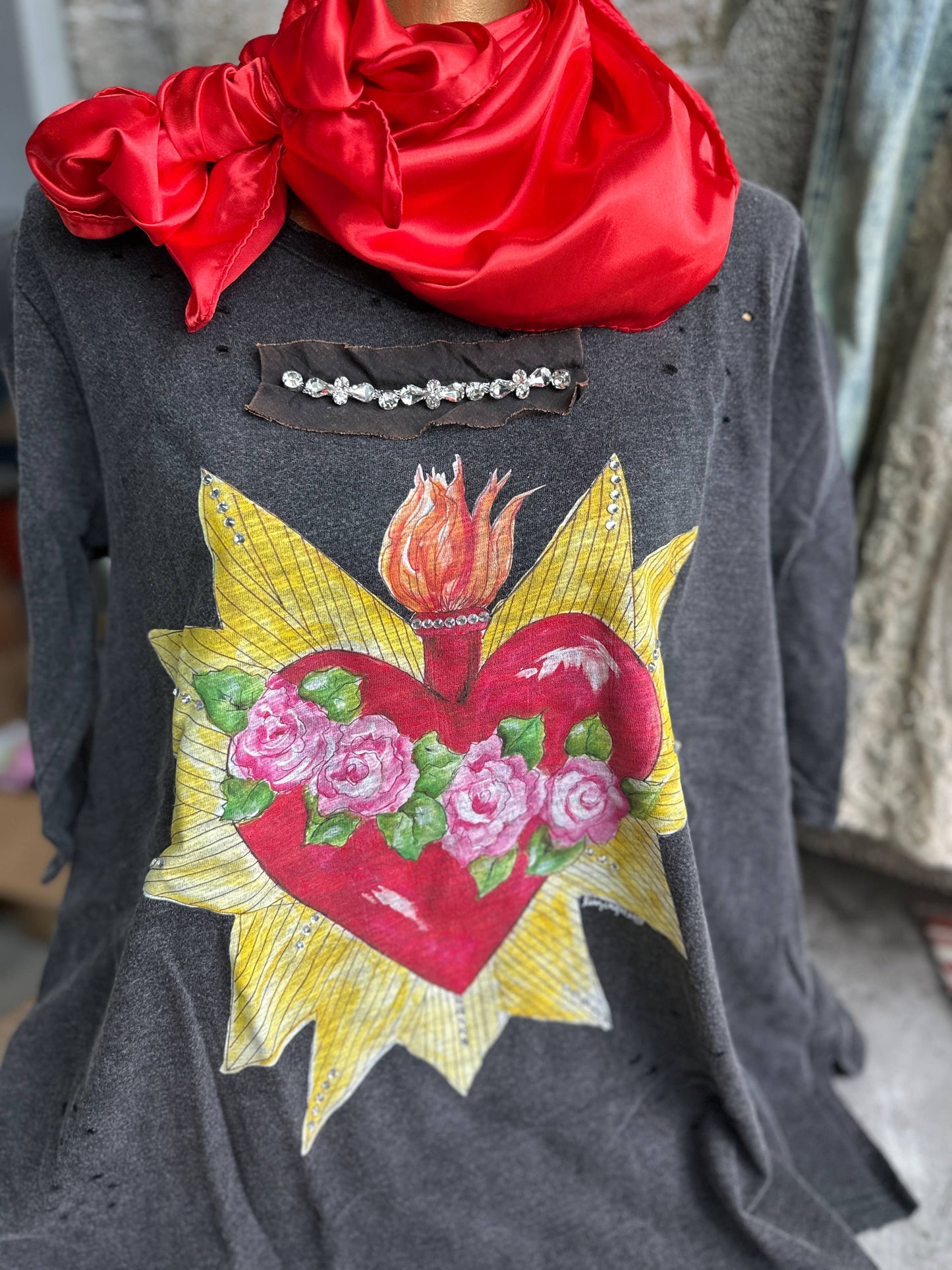 Blazing Heart 3/4 Sleeve shirt: Sm