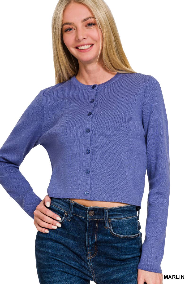 7 Button Crewneck Long Sleeve Cardigan: IVORY / 2-2-2 (S-M-L)