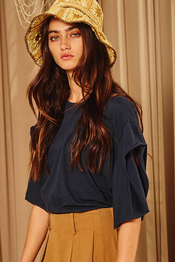 T1783 Short irregular sleeves Solid Oversize Top: OFF WHITE / S-M-L (2-2-2)