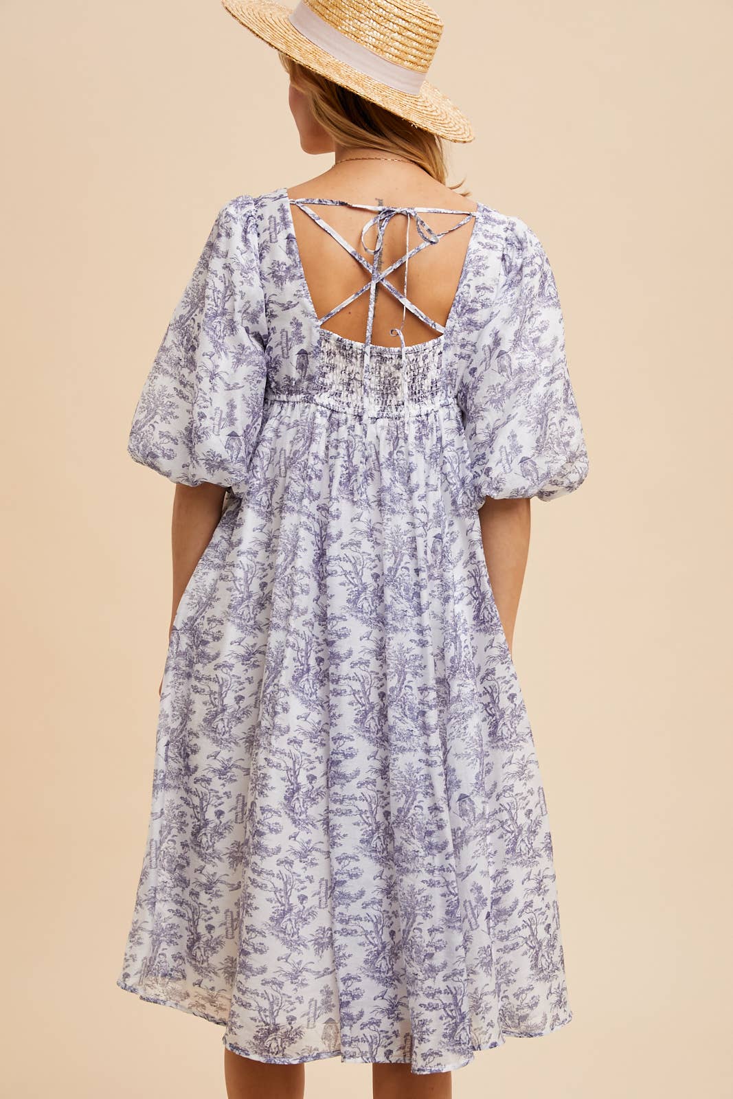 SCOOP NECK TOILE MIDI DRESS: MIDNIGHT NAVY / S