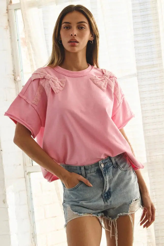Acid Wash French Terry Short-sleeve Tee: Washed Pink - Posh Finds