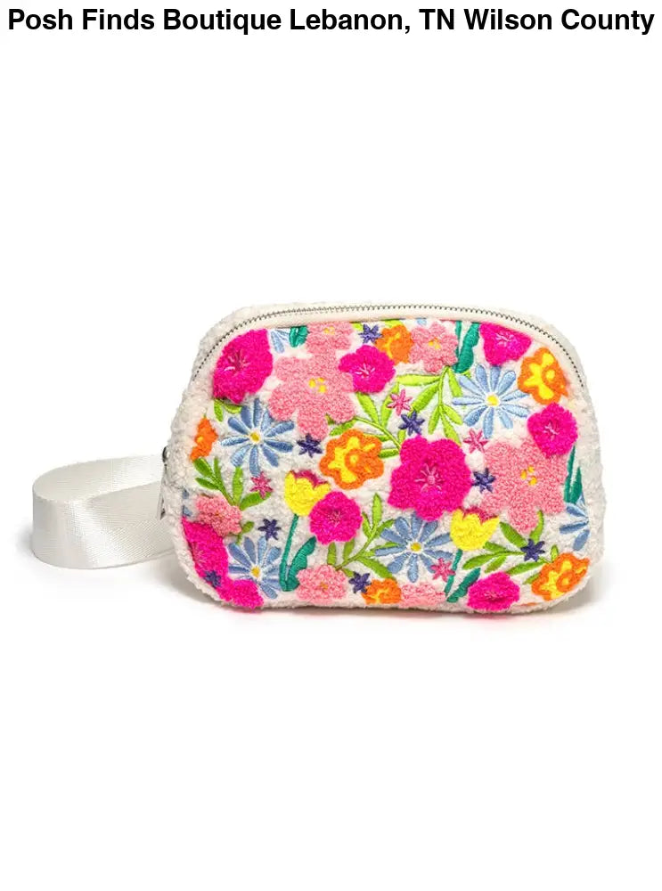 Adjustable Belt Bag - Spring Flowers in Bloom - White - Posh Finds
