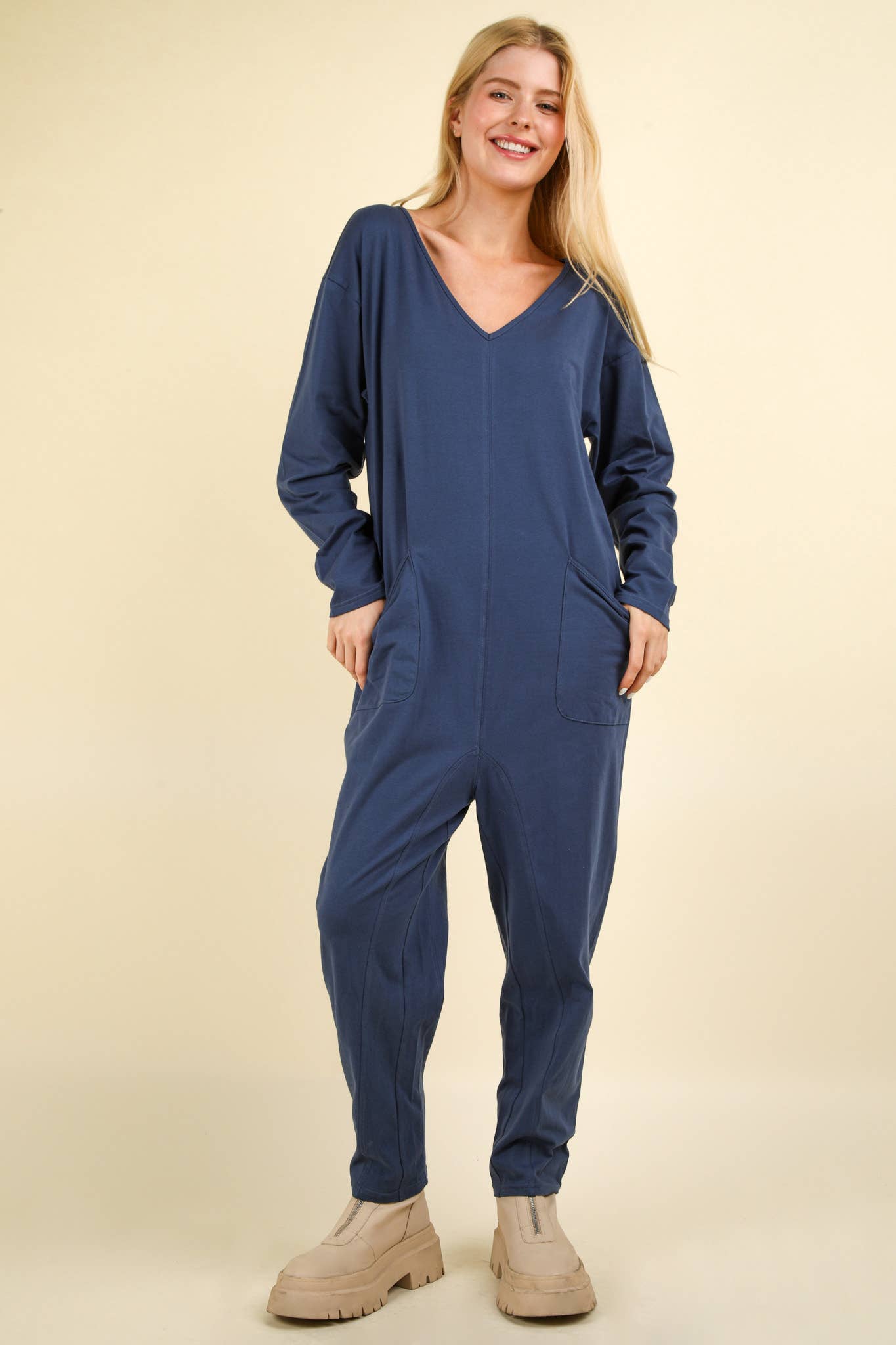 NP70679X-PLUS SIZE Solid Knit Baggy Comfy Jumpsuit: OLIVE / 1XL-2XL-3XL/3-2-1