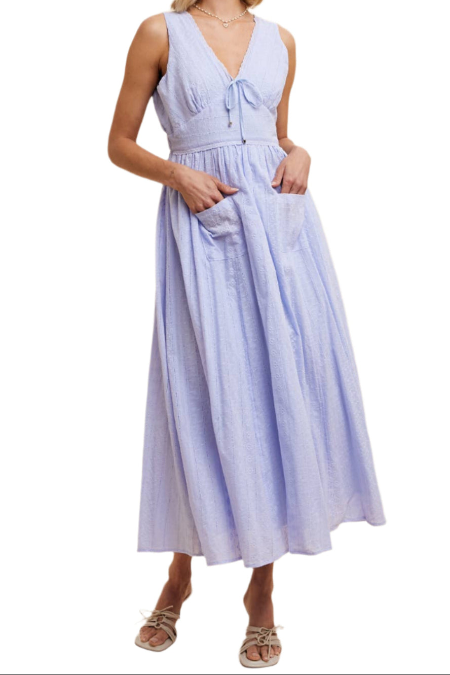 COTTON EYELET SLEEVELESS DRESS: LILAC