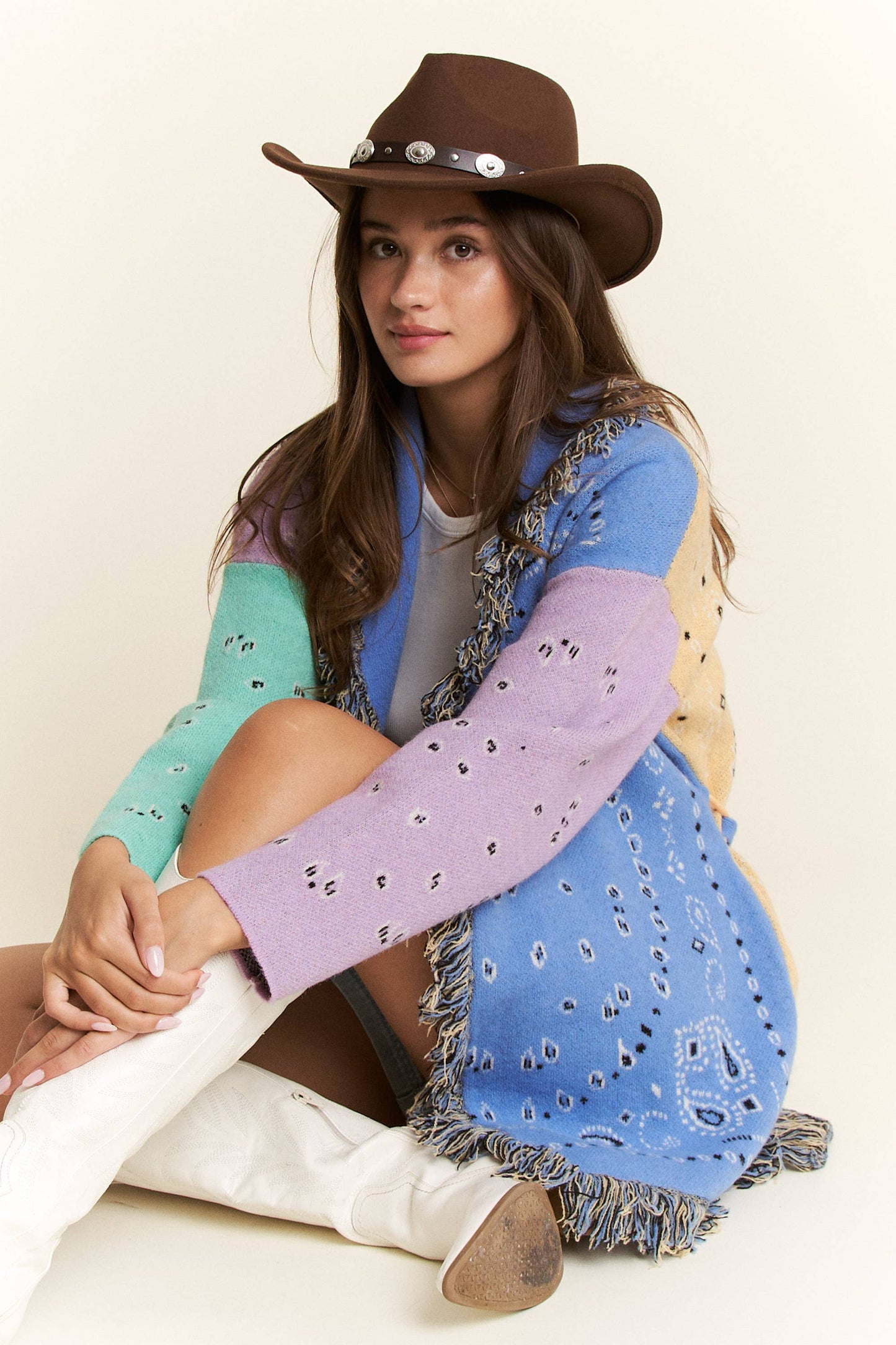PLUS PAISLEY PRINT CONTRAST CARDIGAN