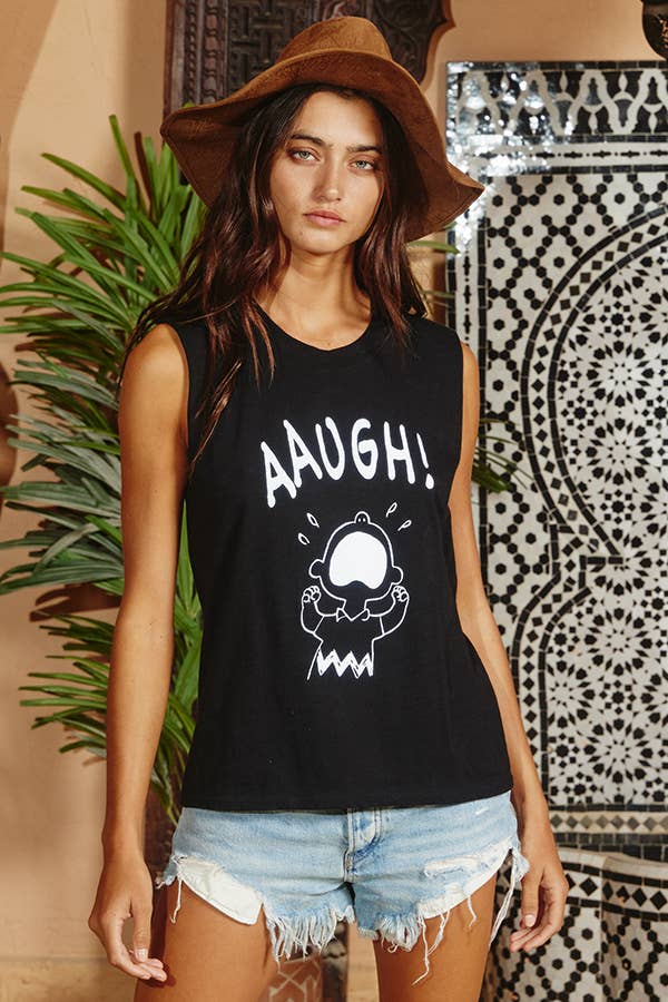 T1908 Front Graphic Print Tank Top: IVORY / S-M-L (2-2-2)