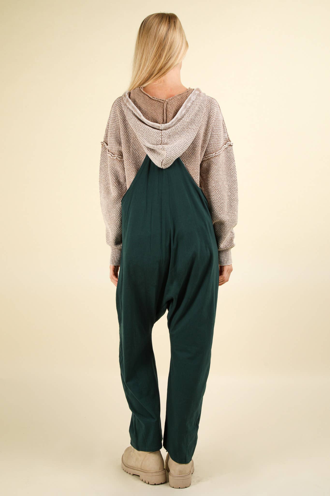 Casual Loose Fit Solid Knit Baggy Jumpsuit: BRICK