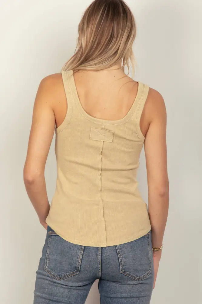 NT11500-Y2K Washed Casual Fitted Tank Top: Beige / S-M-L/2-2-2