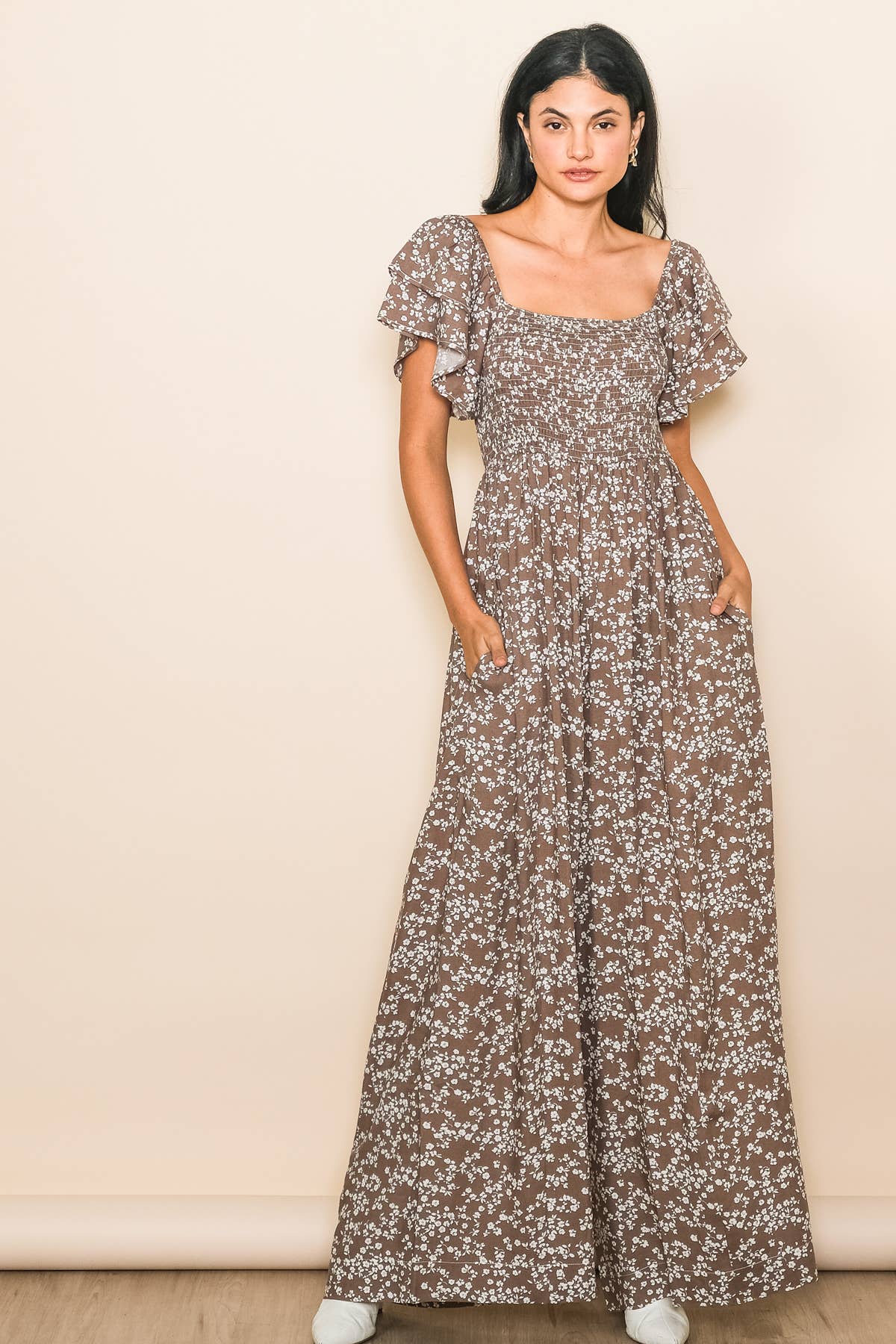 Flutter Sleeve Extra Wide Leg Jumpsuit: Sage / M