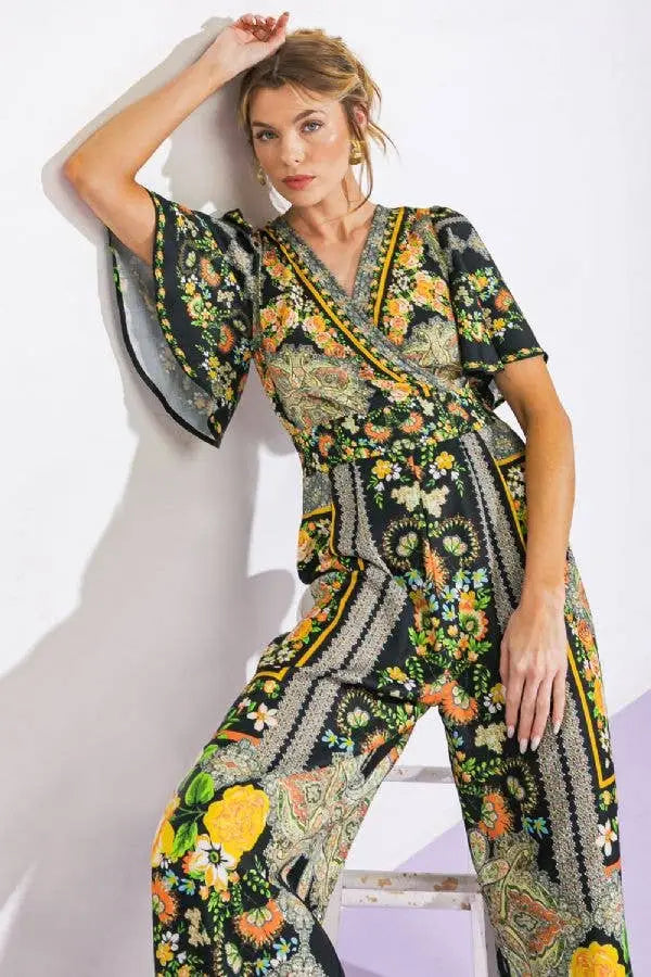 Black Printed Woven Jumpsuit - Women > Jumpsuits