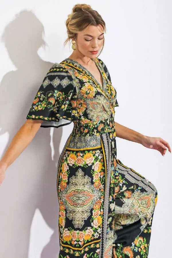Black Printed Woven Jumpsuit - Women > Jumpsuits