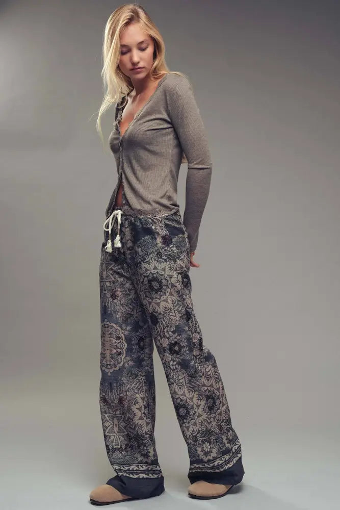 Boho Print Wide-Leg Lounge Pants - Posh Finds