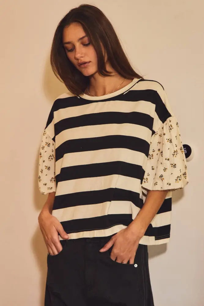Bold Striped Knit Top: Black Ivory - Posh Finds