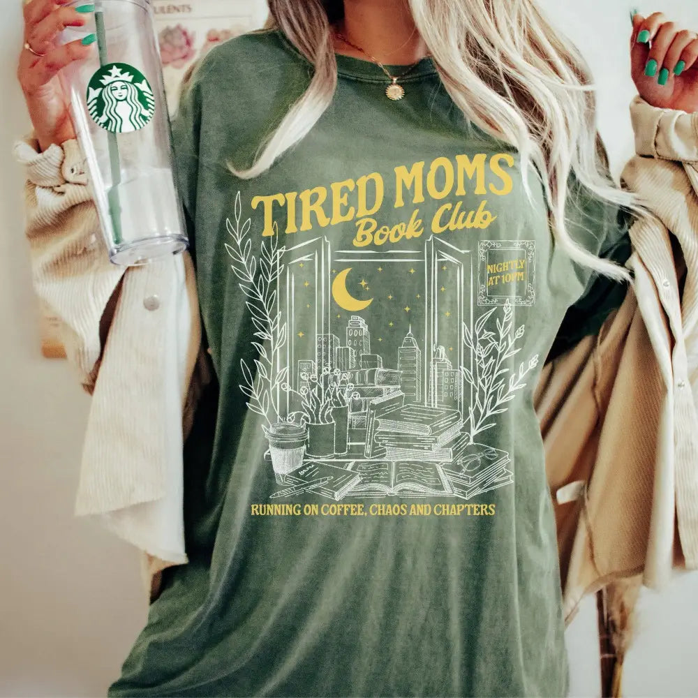 Bookish Tired Mom Book Club Shirt: T-shirt Charcoal - Women > Tops