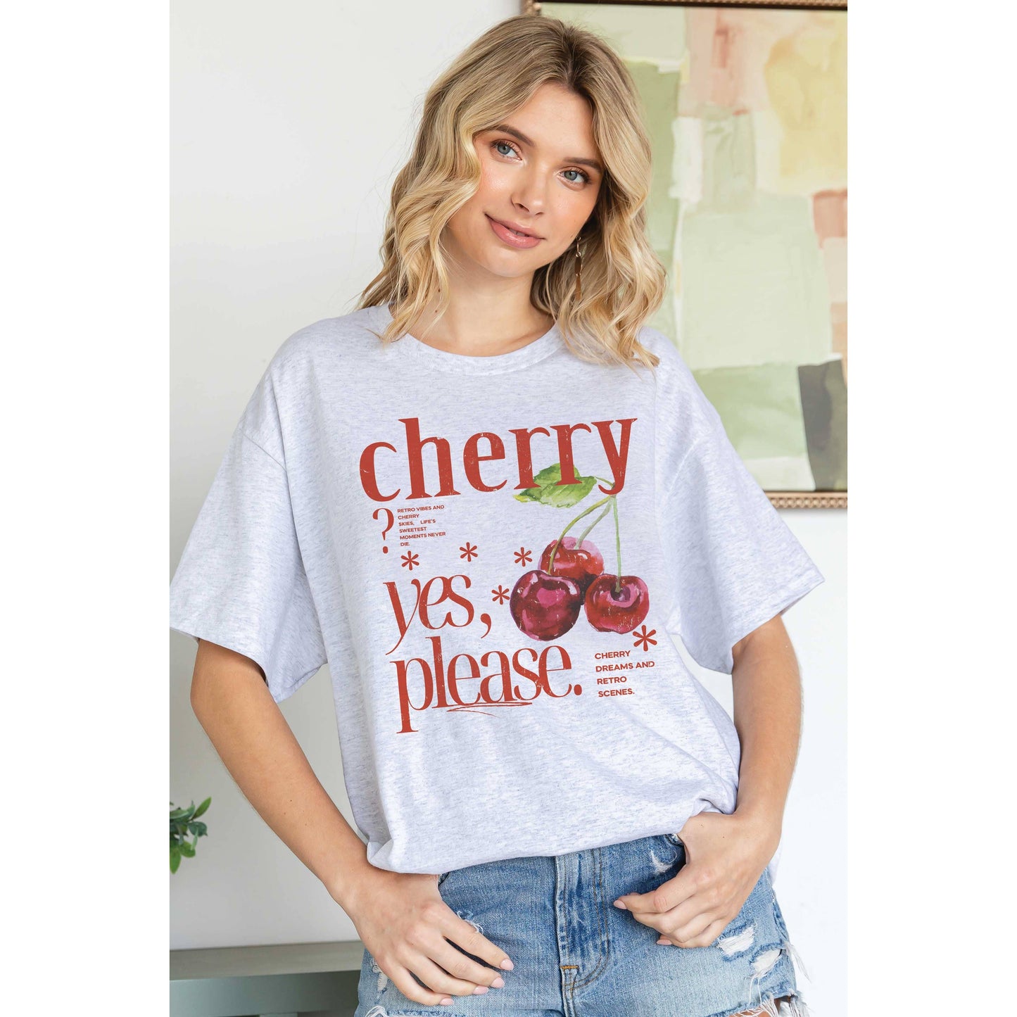CHERRY? YES, PLEASE. Oversized Graphic Tee: WHITE / S/M