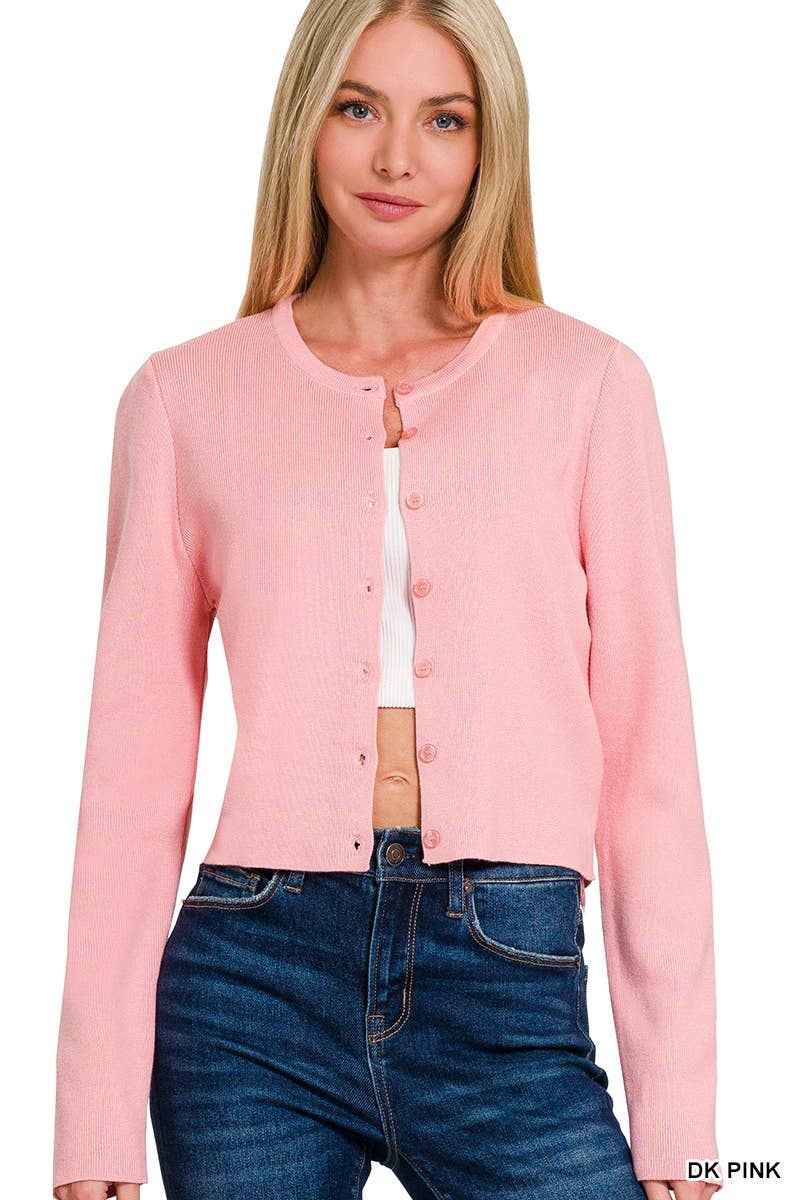 7 Button Crewneck Long Sleeve Cardigan: IVORY / 2-2-2 (S-M-L)