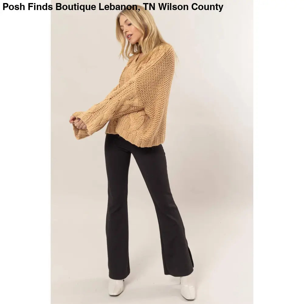 Cable Knit Oversized Sweater: TAUPE - Posh Finds