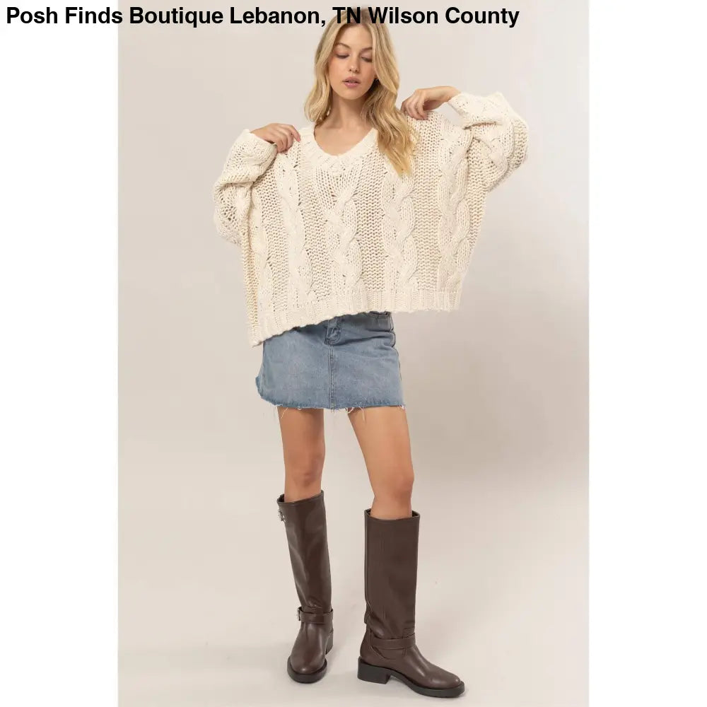 Cable Knit Oversized Sweater: TAUPE - Posh Finds