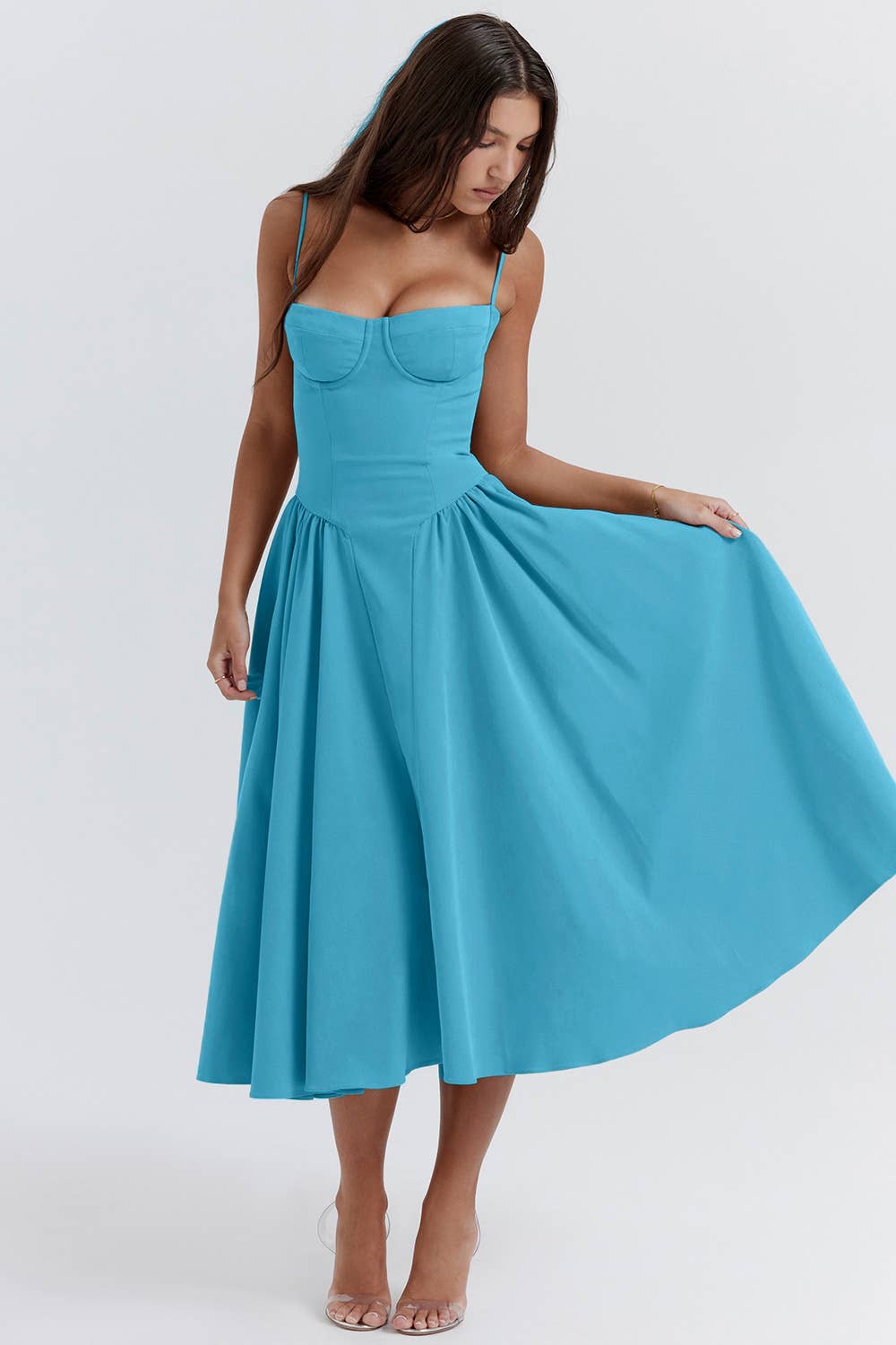 French retro long skirt suspender dress for women: Green / M