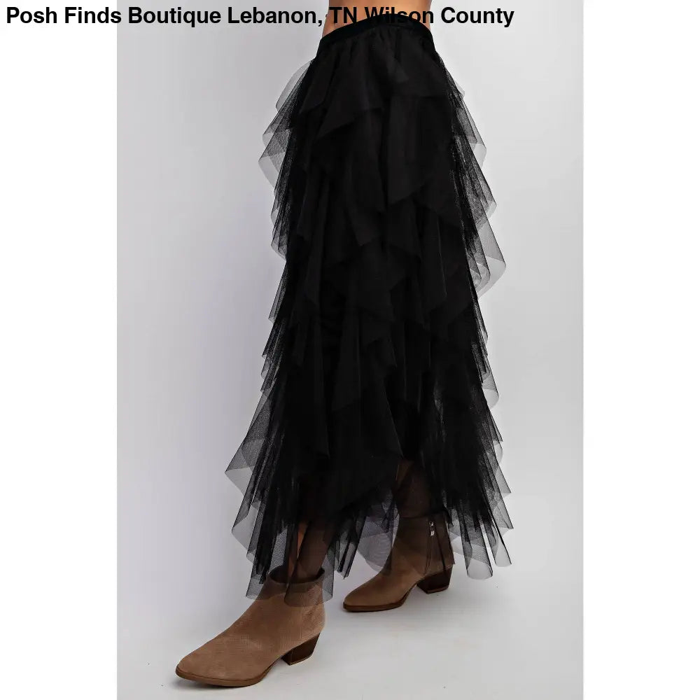 CASCADING TULLE MESH LAYERED MAX SKIRT: Mocha - Posh Finds