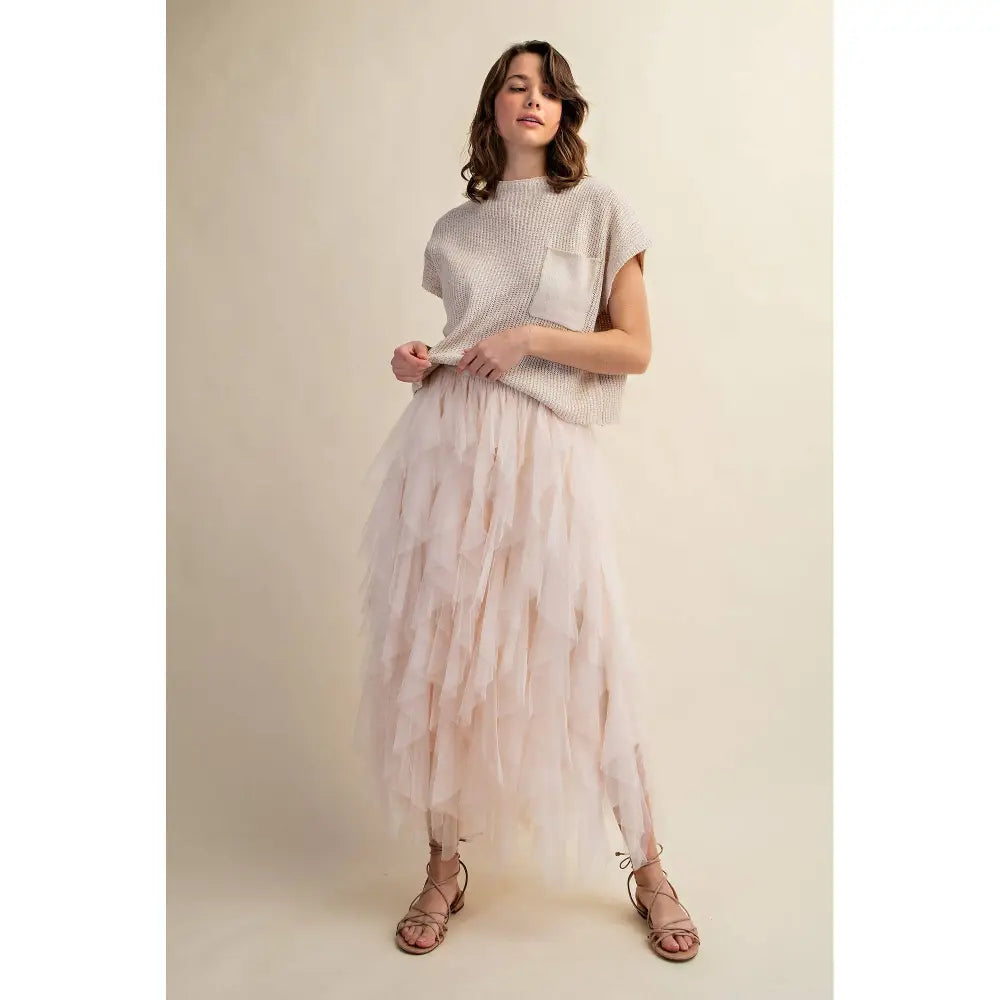CASCADING TULLE MESH LAYERED MAX SKIRT: Pink - Posh Finds