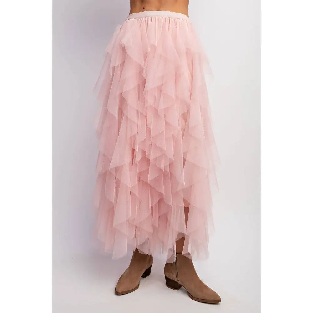 CASCADING TULLE MESH LAYERED MAX SKIRT: Pink - Posh Finds