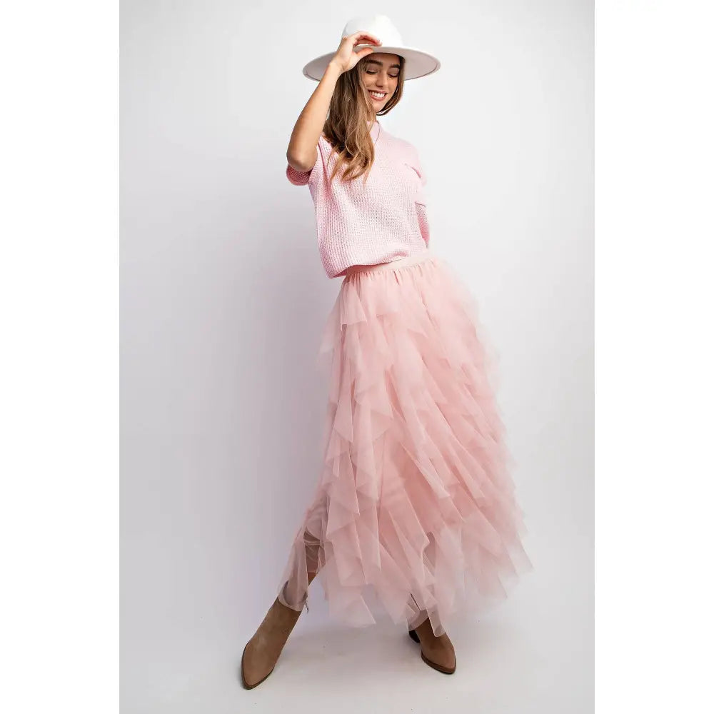 CASCADING TULLE MESH LAYERED MAX SKIRT: Pink - Posh Finds
