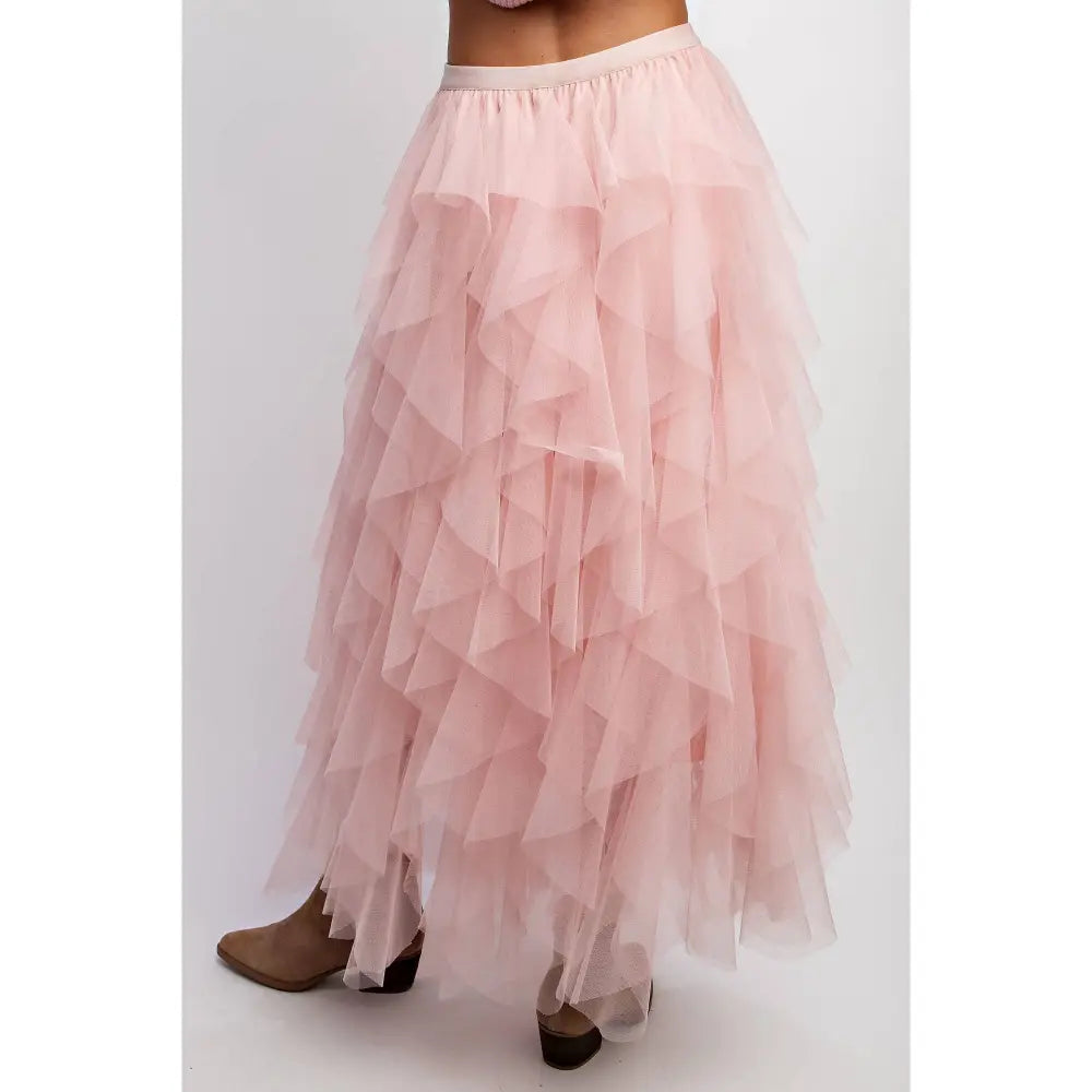 CASCADING TULLE MESH LAYERED MAX SKIRT: Pink - Posh Finds