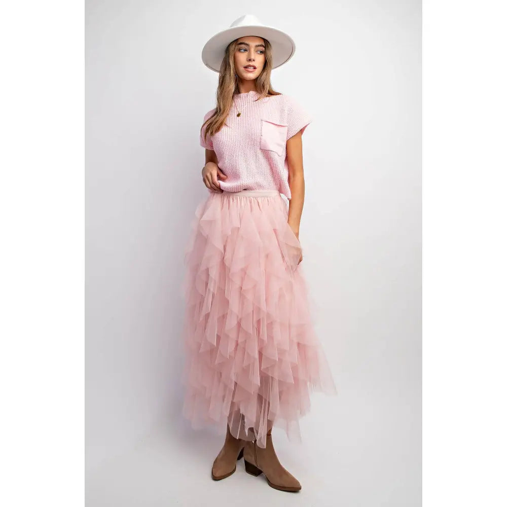 CASCADING TULLE MESH LAYERED MAX SKIRT: Pink - Posh Finds