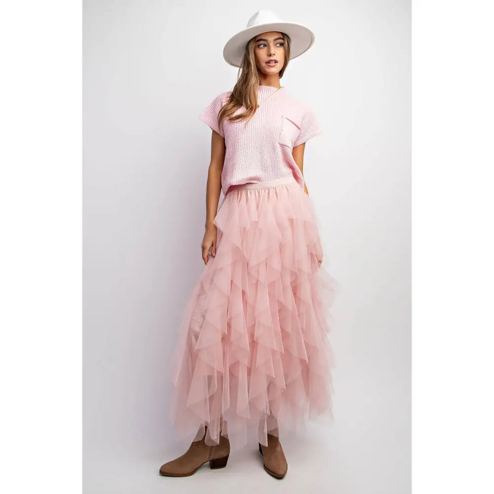 CASCADING TULLE MESH LAYERED MAX SKIRT: Pink - Posh Finds