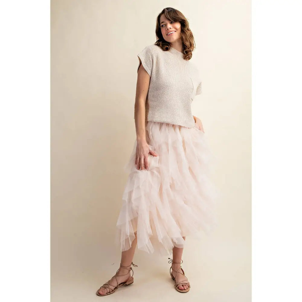 CASCADING TULLE MESH LAYERED MAX SKIRT: Pink - Posh Finds