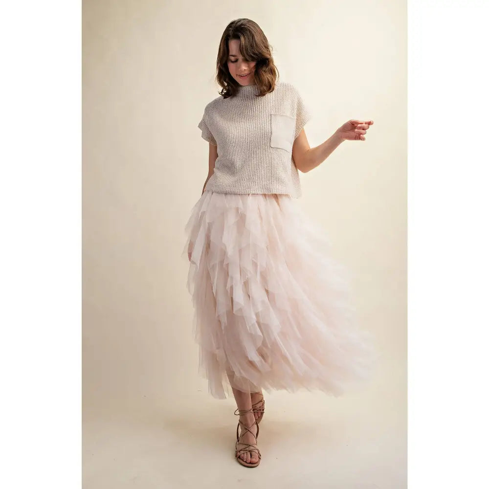 CASCADING TULLE MESH LAYERED MAX SKIRT: Pink - Posh Finds