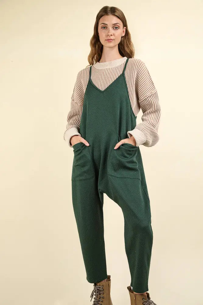 Casual Baggy Knit Jumpsuit: FOREST - Posh Finds