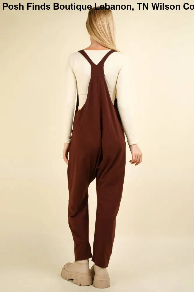 Casual Loose Fit Solid Knit Baggy Jumpsuit: BRICK - Posh Finds