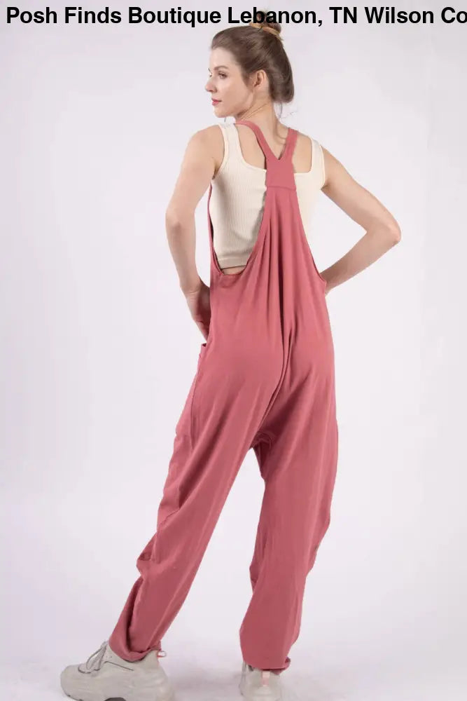 Casual Loose Fit Solid Knit Baggy Jumpsuit: BRICK - Posh Finds