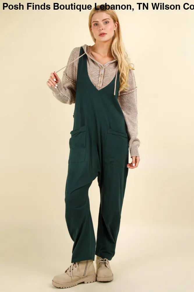 Casual Loose Fit Solid Knit Baggy Jumpsuit: BRICK - Posh Finds