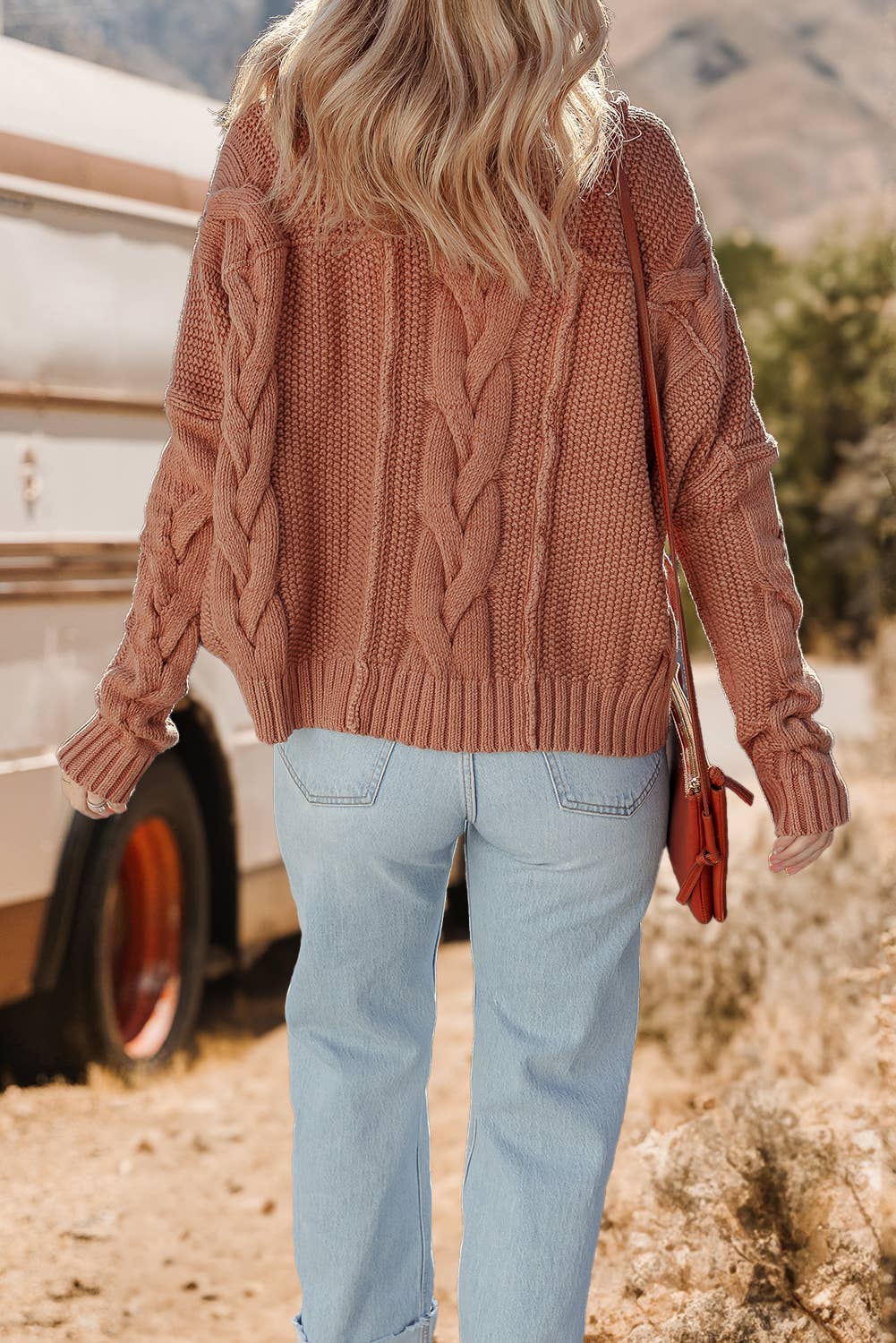 Chunky Fit Slouchy Textured Knit Sweater: Redwood Burl