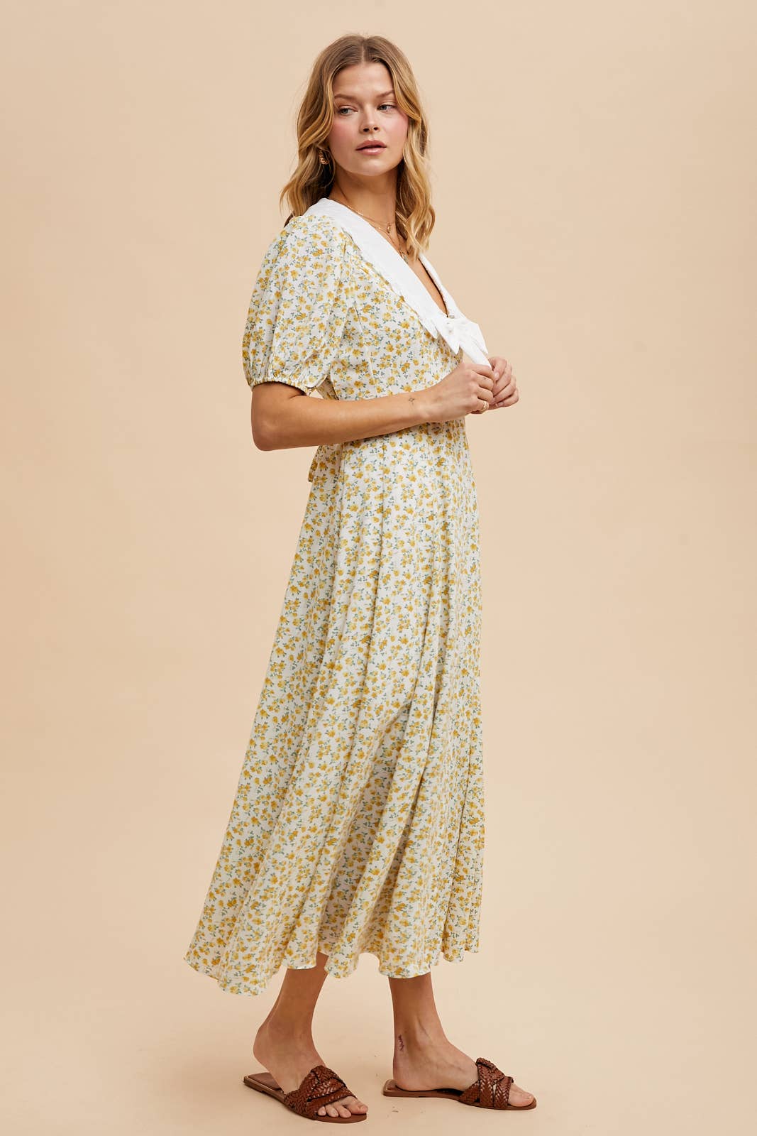 DOLL COLLAR BUTTON DOWN FLORAL DRESS: VINTAGE ROSE / S
