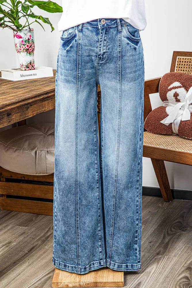 Central Seamed Wide Leg High Waist Jeans - Posh Finds