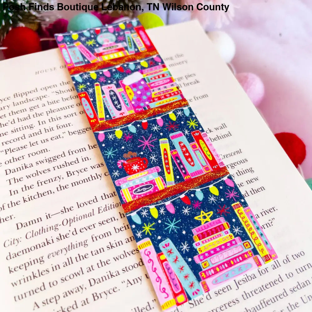 Christmas Book Shelf Bookmark: Laminated - Posh Finds