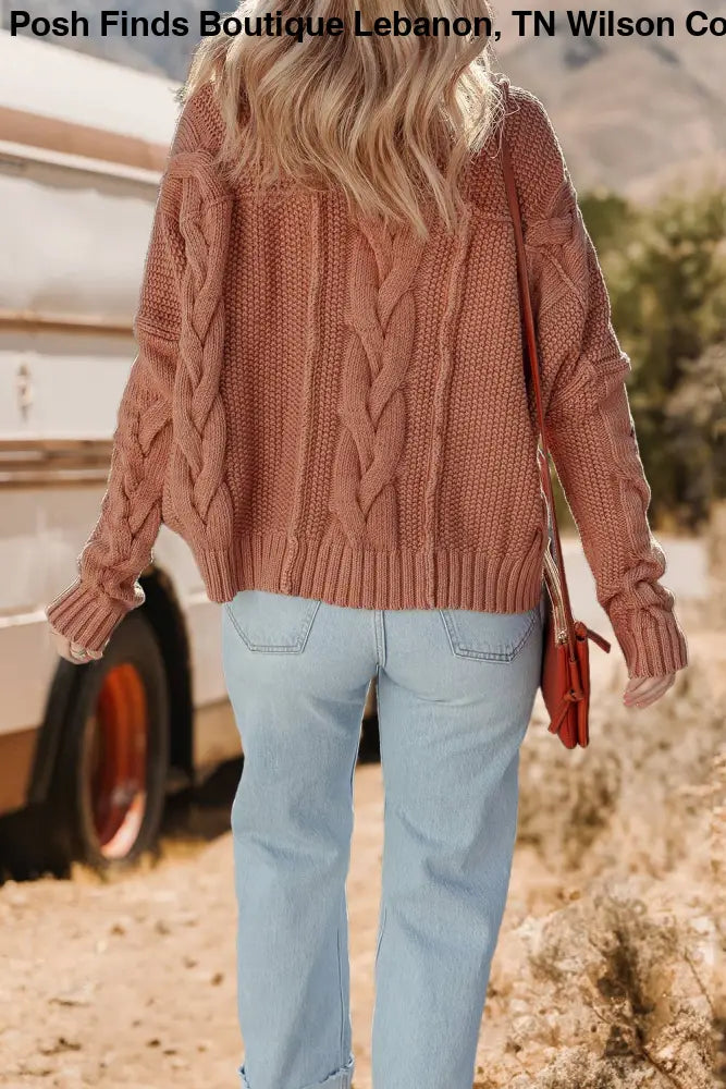 Chunky Fit Slouchy Textured Knit Sweater: Redwood Burl - Posh Finds