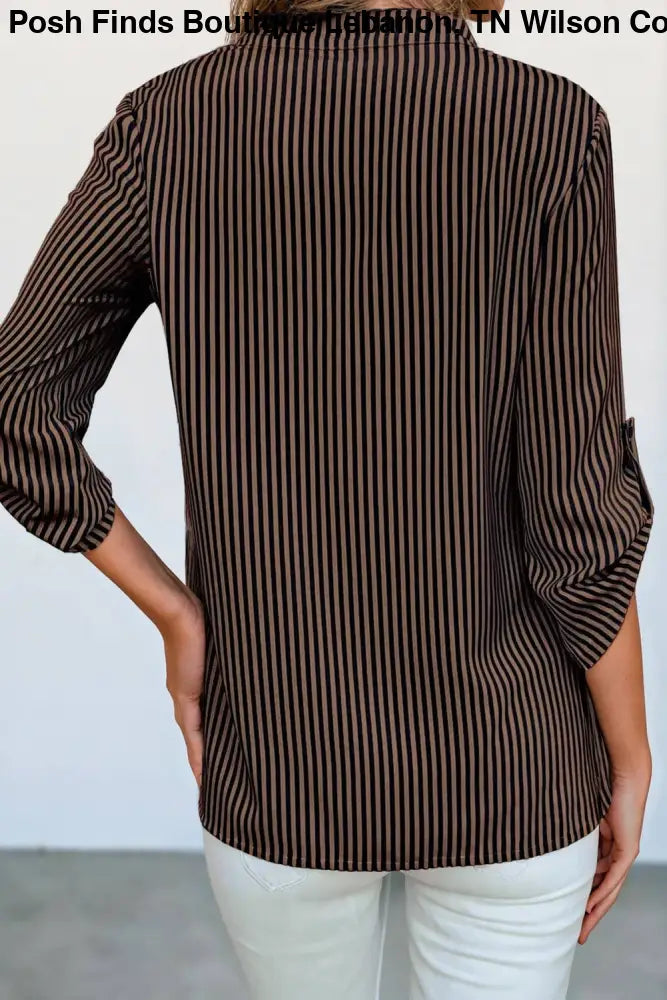 Classic Stripe V Neck Chest Pocket Shirt - Posh Finds