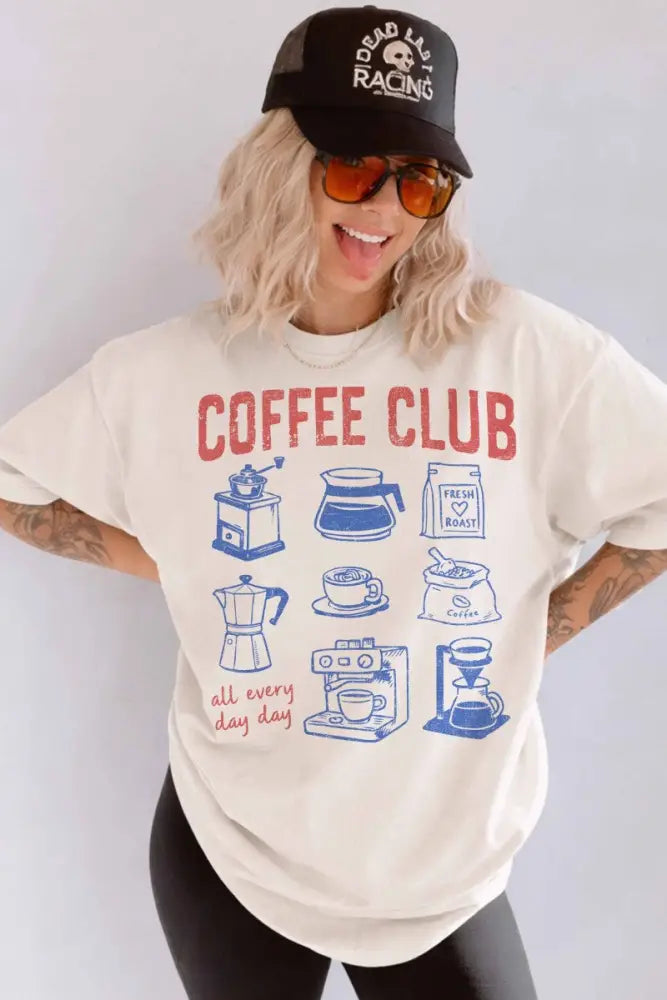 Coffee Club Oversized Graphic Tee - Ivory - Women > Tops