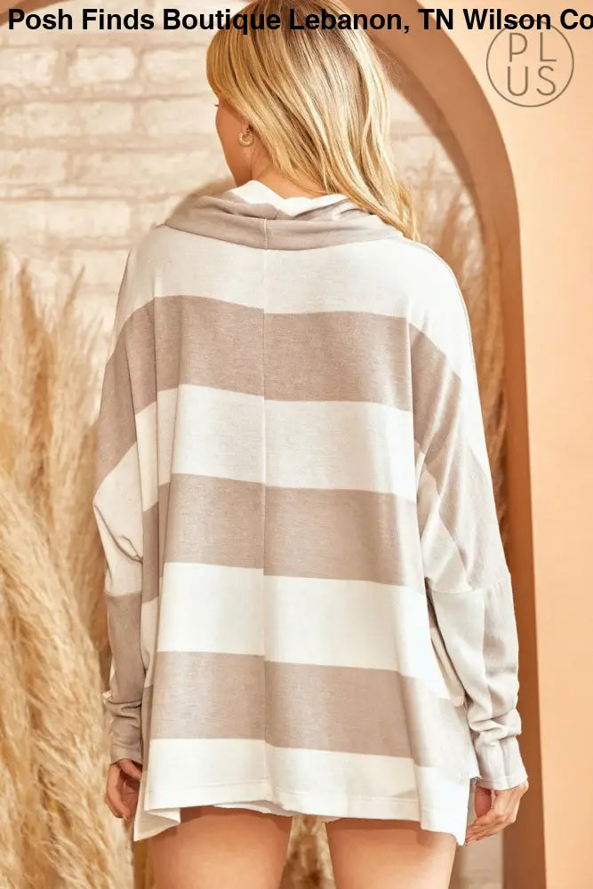 Color Block Knit Tunic Top Oversized Cowl Neck Long Sleeve - Posh Finds