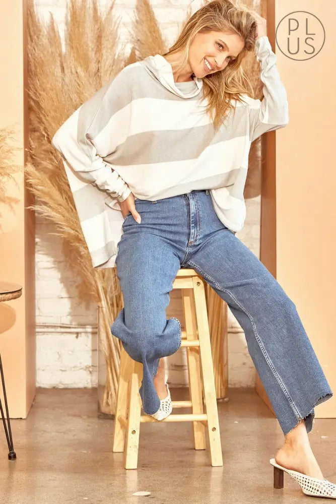 Color Block Knit Tunic Top Oversized Cowl Neck Long Sleeve - Posh Finds