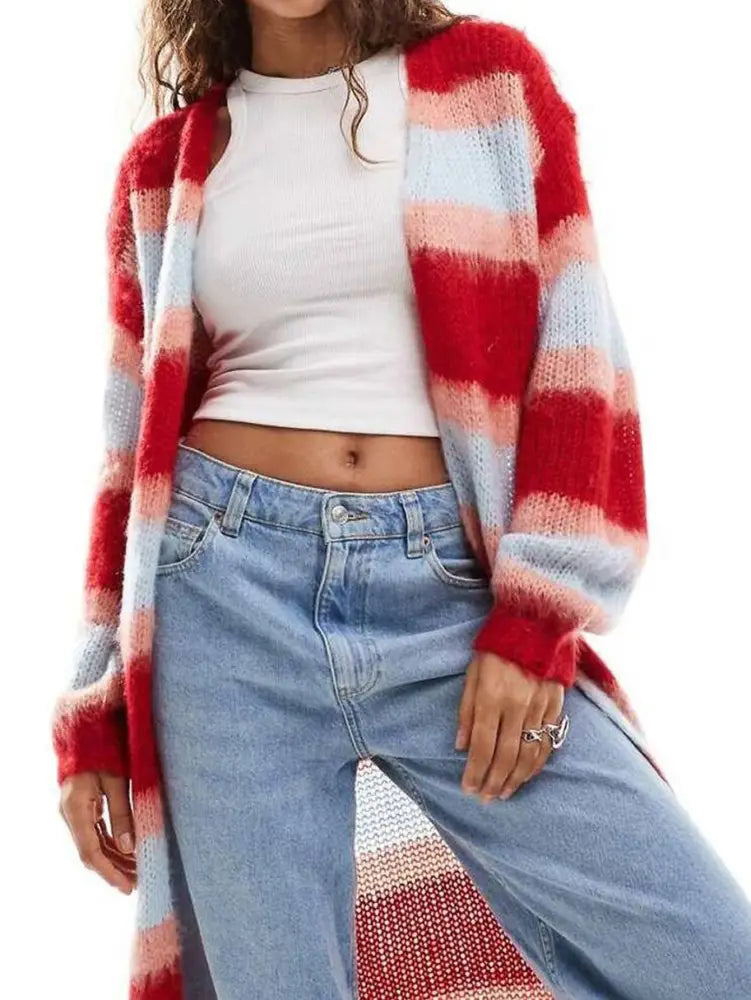 Color Block Long Sleeve Sweater: Red / Missy / S - Posh Finds
