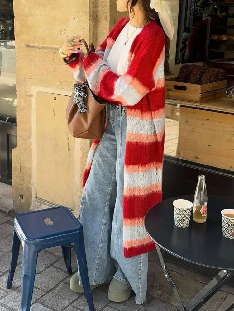 Color Block Long Sleeve Sweater: Red / Missy / S - Posh Finds