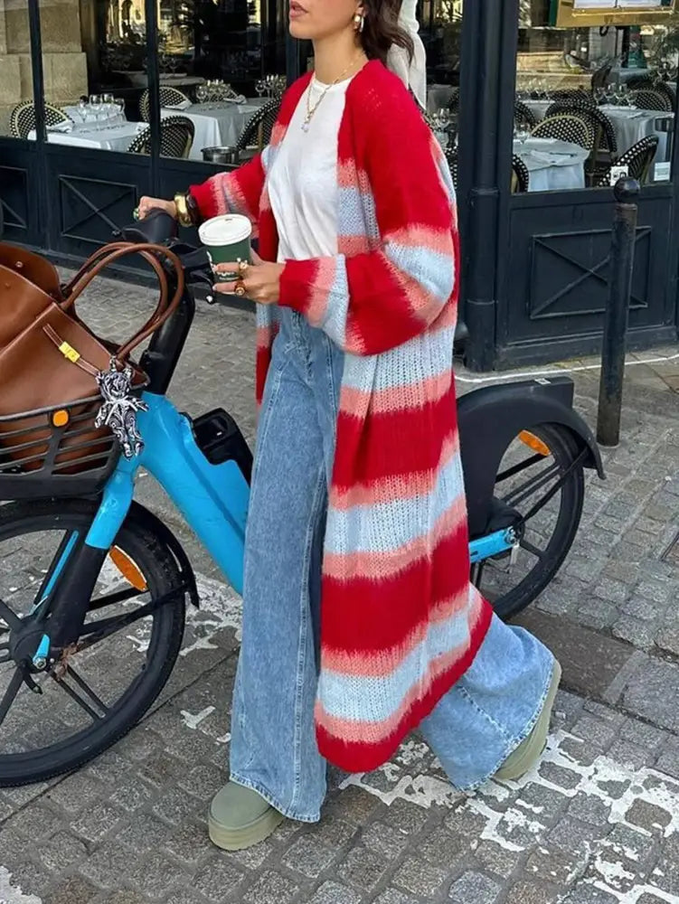 Color Block Long Sleeve Sweater: Red / Missy / S - Posh Finds