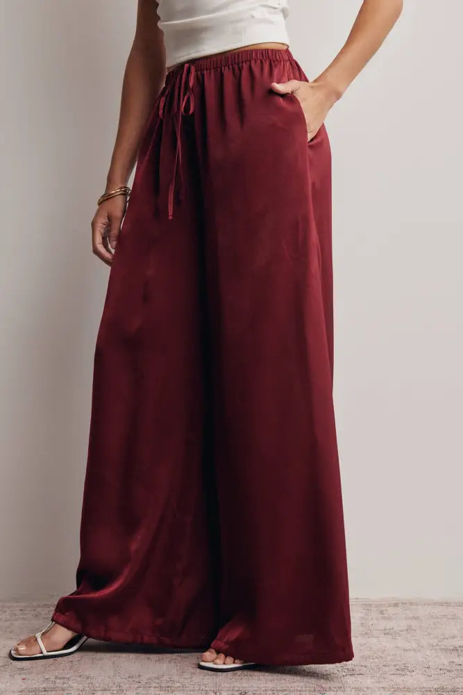 Convertible Wide Leg Tie Hem Pants FP0022: Burgundy / Contemporary / S